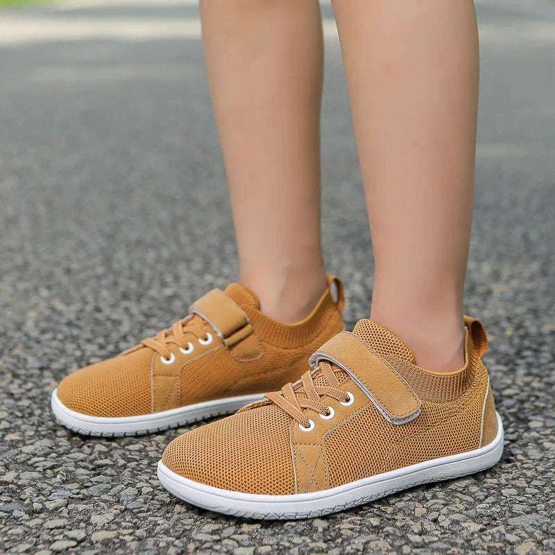 Kids barefoot sneakers wide toe box flexible sole velcro closure