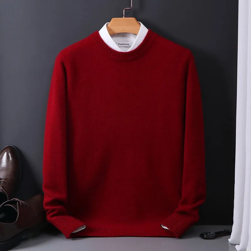 Men's cashmere sweater round neck, autumn winter slim fit pullover