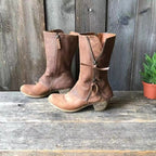 Women's autumn boots in brown water-resistant leather, versatile and elegant