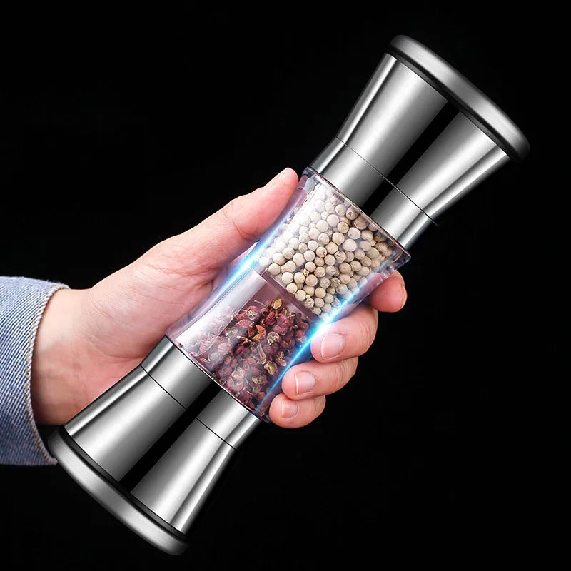 2-in-1 dual spice and salt grinder, stainless steel manual ceramic burr mill