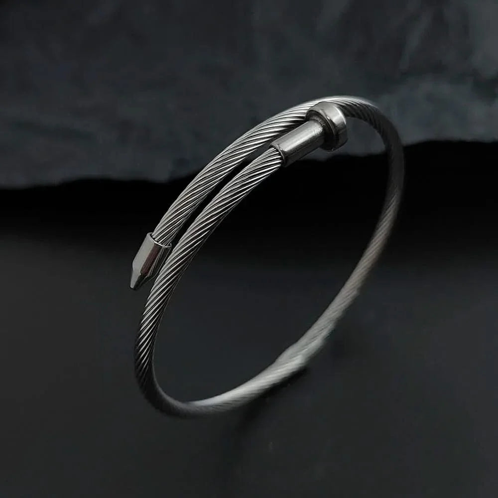 Stainless steel nail bracelet adjustable polished finish