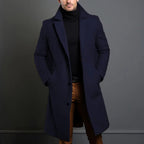 Men's long wool coat warm winter overcoat in dark grey, black, beige and dark blue