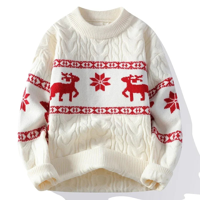 Christmas Jumper Women Men Reindeer Pattern Cable Knit Unisex