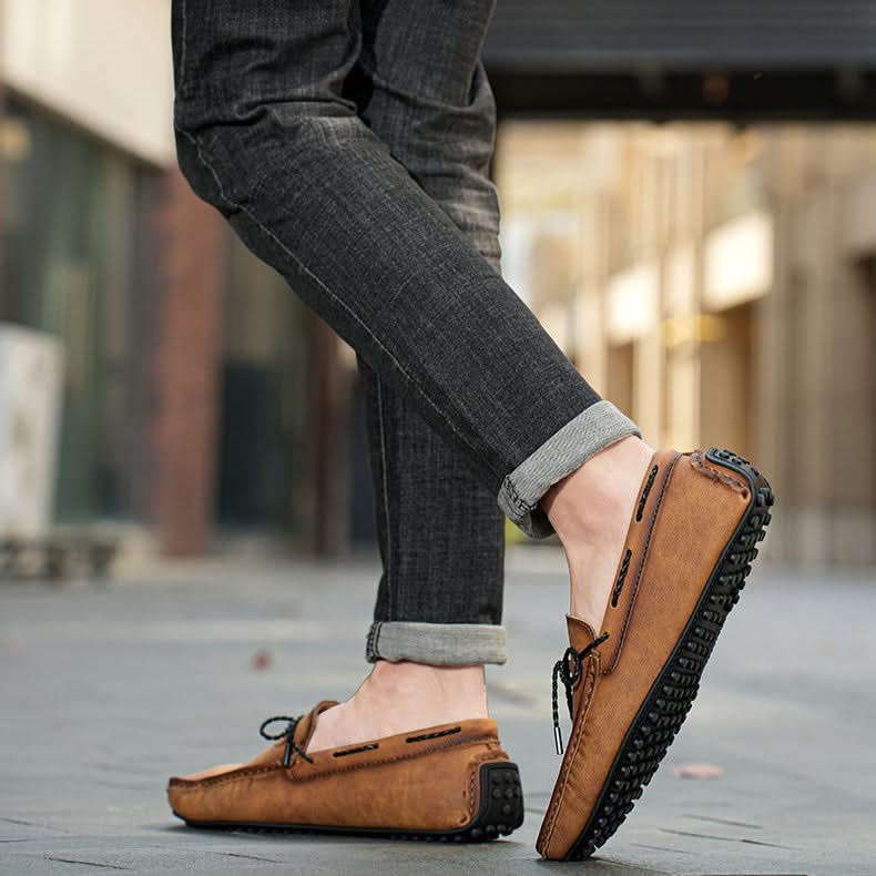 Men leather loafers slip-on moccasin style in brown black green