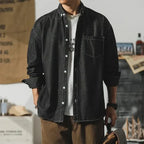Denim button-up shirt relaxed fit with distressed finish in light blue