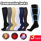 Knee high compression socks 15-20 mmHg, 3 pairs, unisex for running and nursing