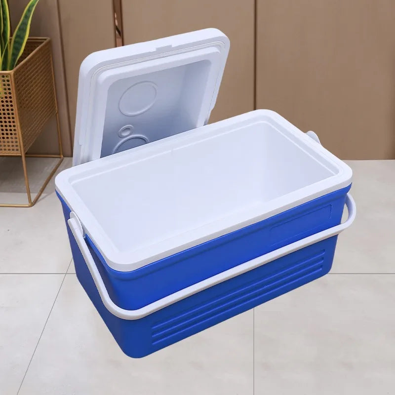 30L blue portable insulated camping cooler box with sturdy carry handle