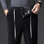 Men corduroy chinos tailored fit in khaki with drawstring waist