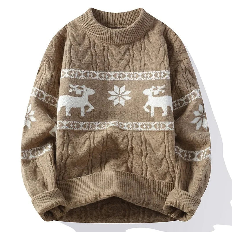 Christmas Jumper Women Men Reindeer Pattern Cable Knit Unisex