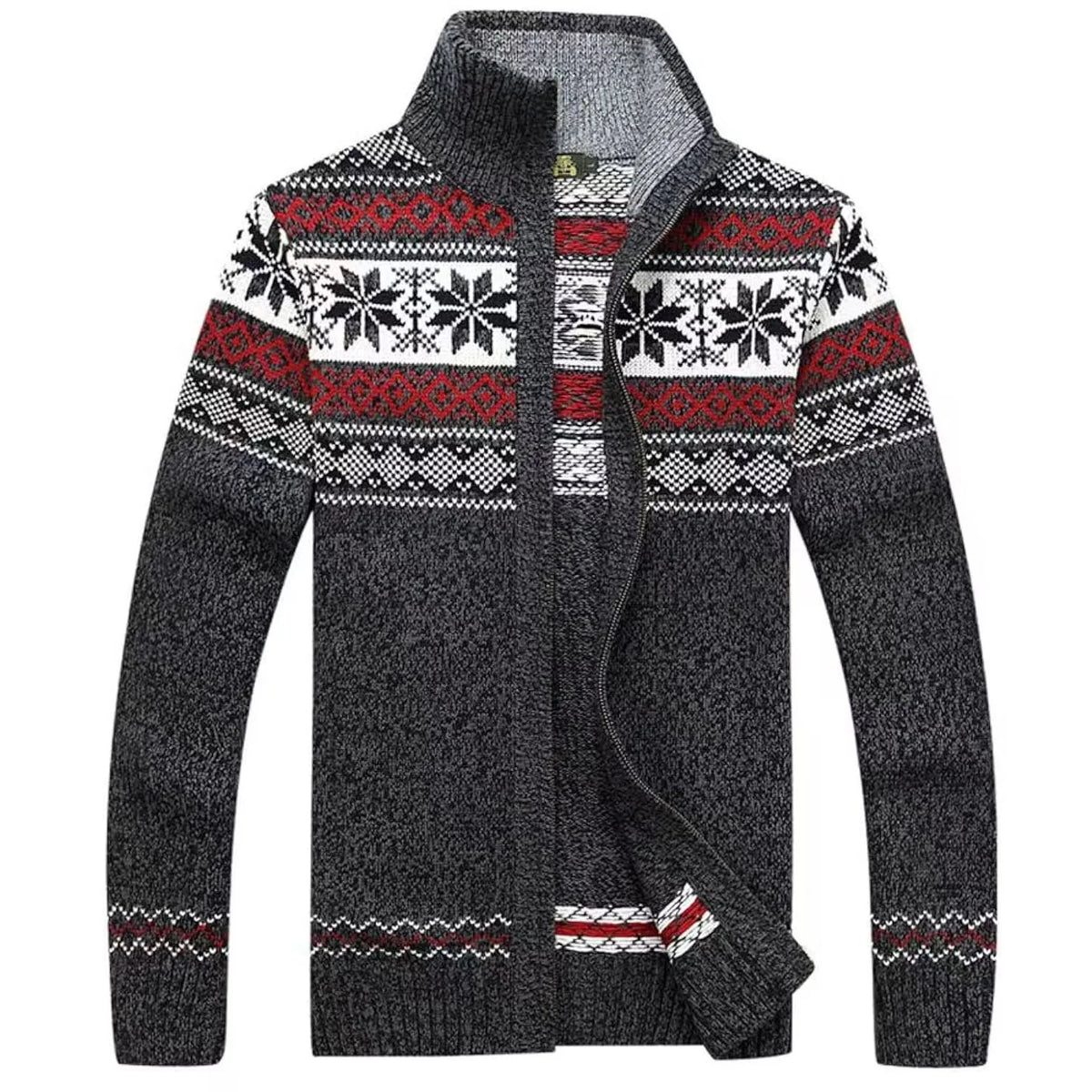 Christmas Cardigan Men | Nordic Pattern Knit Zip Up Long Sleeve Winter