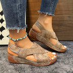 Women Wedge Sandals Peep Toe Lightweight Soft Heel Back Strap