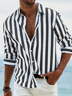 Men's linen shirt blue white stripes relaxed fit summer