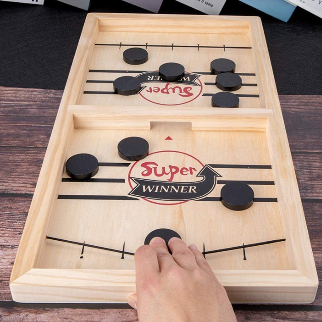 2-in-1 tabletop game set foosball and shuffleboard wooden indoor board