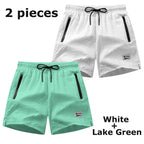 Men Swim Shorts Seersucker Quick Dry Mesh Lined Zipper Pockets