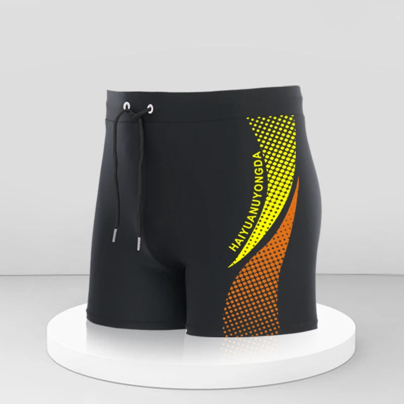 Men Swim Shorts Quick Dry Stretch Geometric Letter Graphic Print