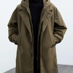 Lightweight water wind resistant long overcoat full zip with hood