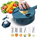 12-in-1 multi-function cutting set with stainless steel blades and compact storage design