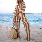 Women 2 piece crochet lounge set bohemian striped top and pants
