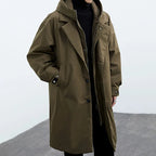 Lightweight water wind resistant long overcoat full zip with hood
