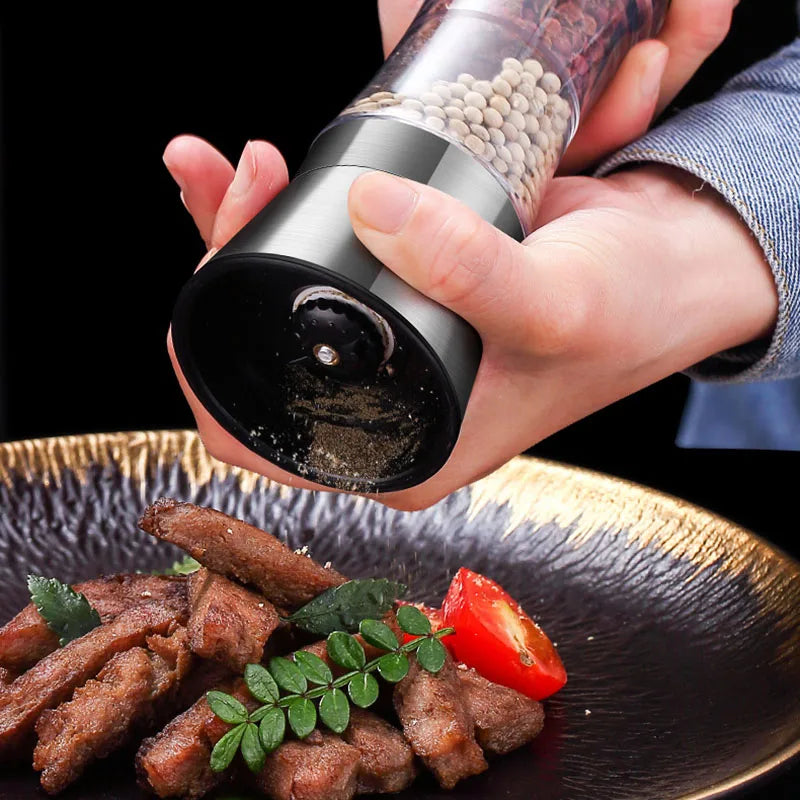 2-in-1 dual spice and salt grinder, stainless steel manual ceramic burr mill