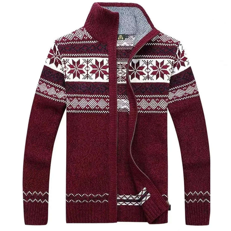 Christmas Cardigan Men | Nordic Pattern Knit Zip Up Long Sleeve Winter