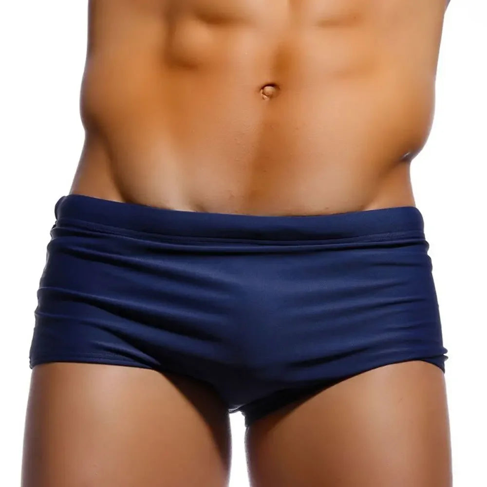 Men Swim Shorts Boxer Briefs Solid Pattern Swimwear