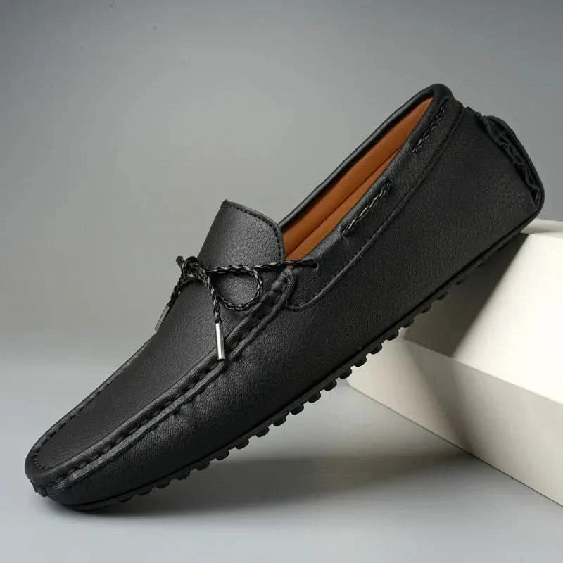 Men leather loafers slip-on moccasin style in brown black green