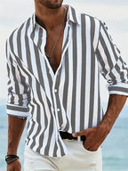Men's linen shirt blue white stripes relaxed fit summer