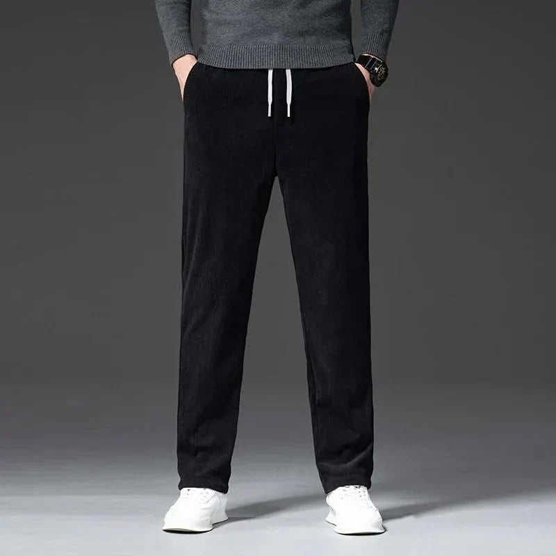 Men corduroy chinos tailored fit in khaki with drawstring waist