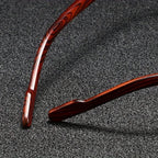 Metal frame square sunglasses gradient lenses UV protection vintage wooden arms