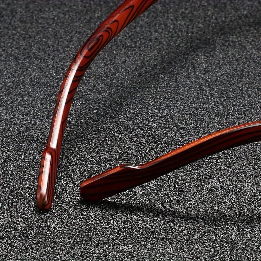 Metal frame square sunglasses gradient lenses UV protection vintage wooden arms