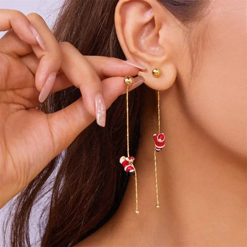 Christmas dangling earrings non-tarnish metal with secure stud backing 3 inch drop