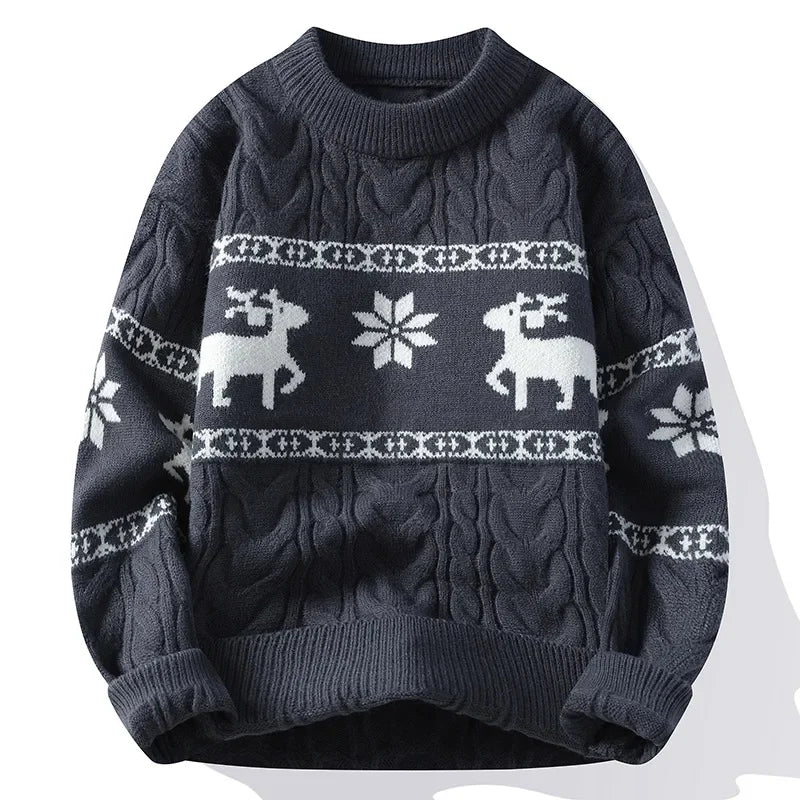 Christmas Jumper Women Men Reindeer Pattern Cable Knit Unisex