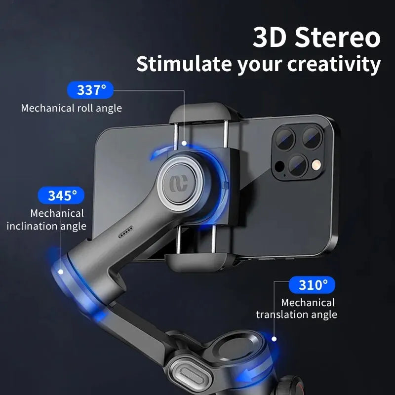 Smartphone gimbal stabilizer 3-axis with AI tracking and face detection, black