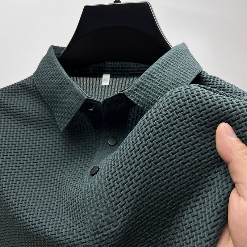 Silk Polo Shirt for Men | Short Sleeve Lightweight 3D Woven Texture