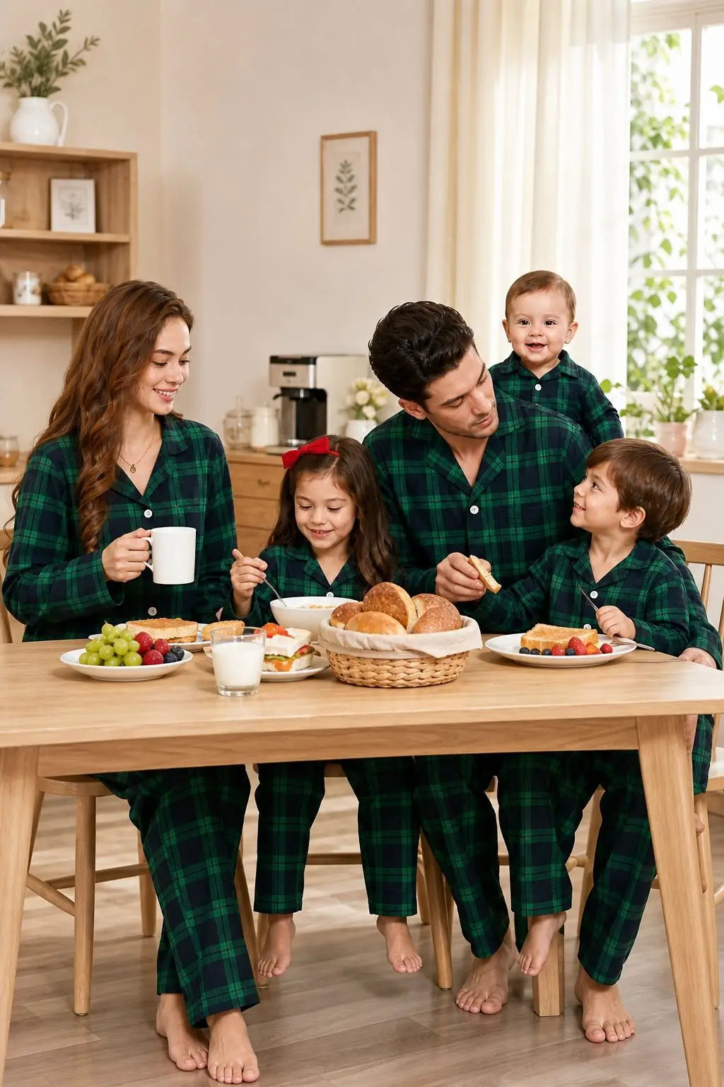 Christmas Pajamas Women Cotton Plaid 2 Piece Matching Family Set