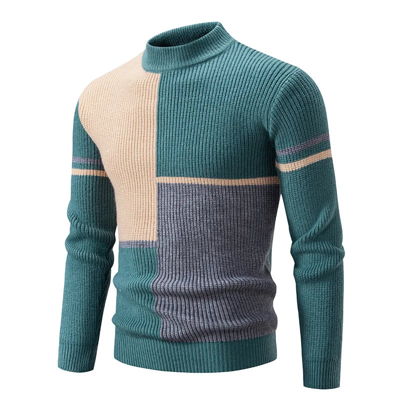 Men soft knit sweater regular fit in grey-green black khaki and white