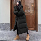 Women long down jacket with hood in multiple colours