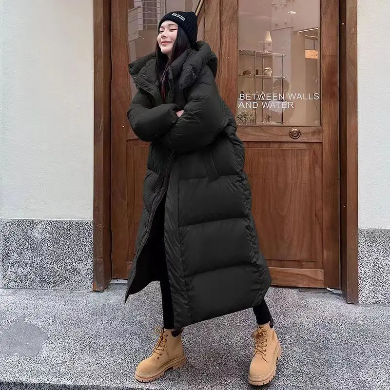 Women long down jacket with hood in multiple colours