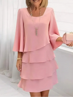 Women A-Line Ruffle Midi Dress with layered ruffles and split sleeves