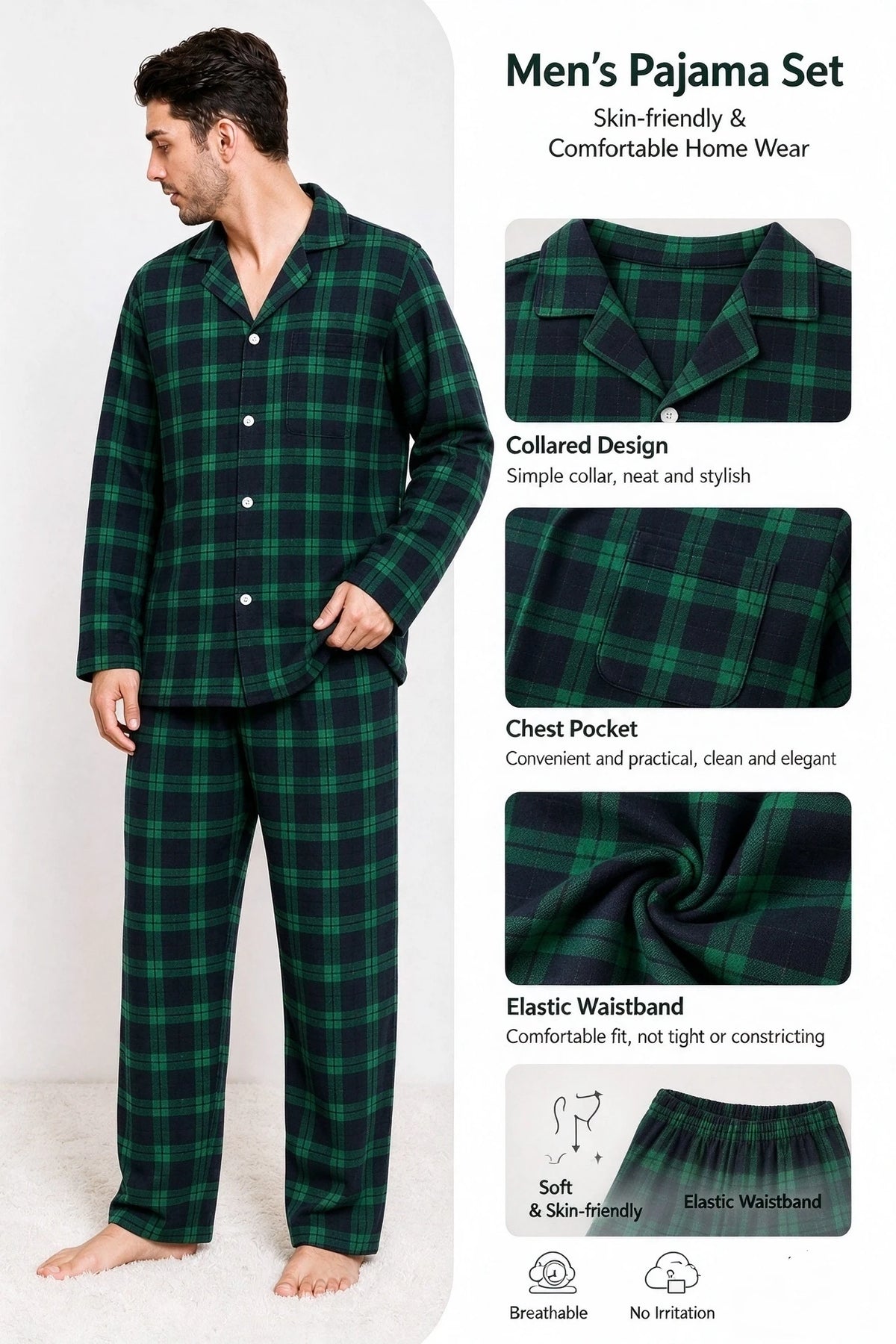 Christmas Pajamas Women Cotton Plaid 2 Piece Matching Family Set