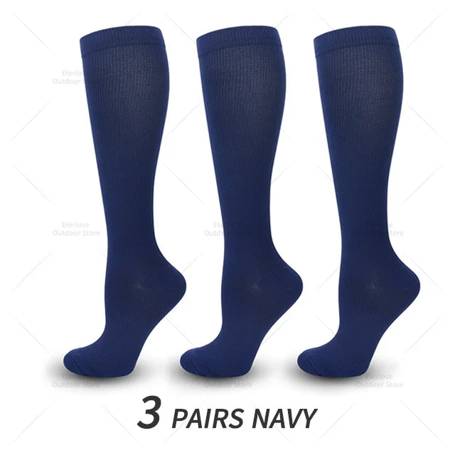 Knee high compression socks 15-20 mmHg, 3 pairs, unisex for running and nursing