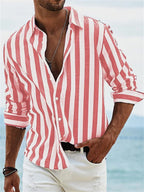 Men's linen shirt blue white stripes relaxed fit summer