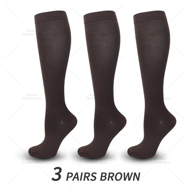 Knee high compression socks 15-20 mmHg, 3 pairs, unisex for running and nursing