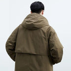 Lightweight water wind resistant long overcoat full zip with hood