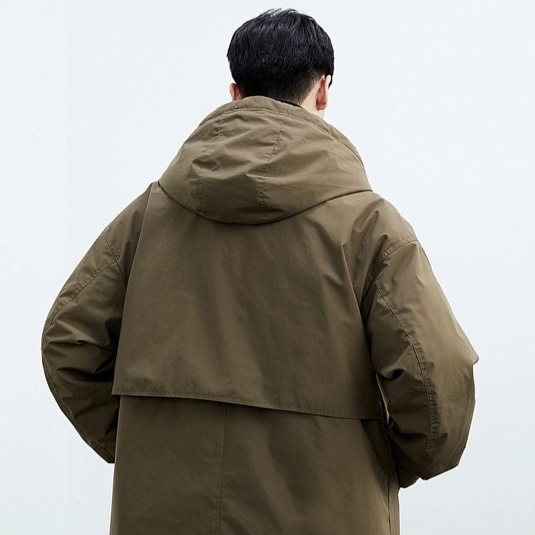Lightweight water wind resistant long overcoat full zip with hood
