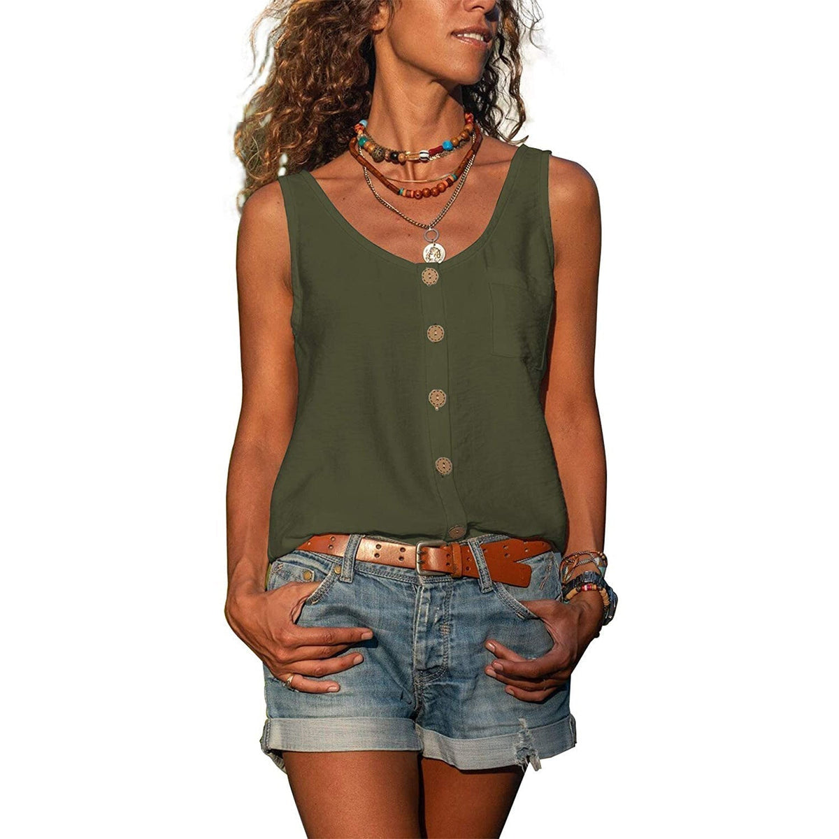 Women's sleeveless tank top Ibiza style slim fit, casual summer top