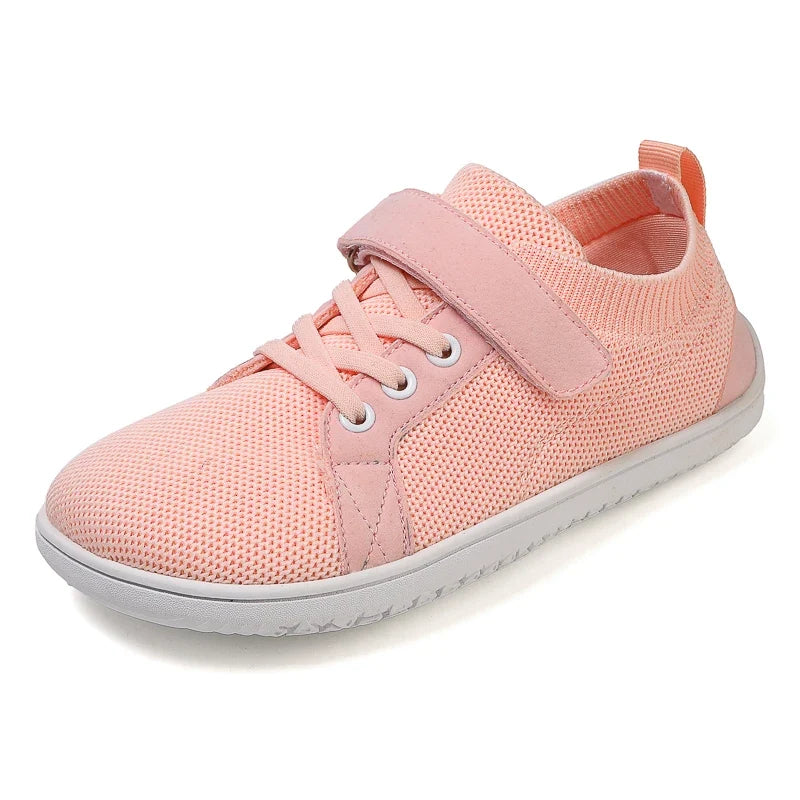 Kids barefoot sneakers wide toe box flexible sole velcro closure