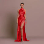 Women's high-slit full-length evening dress, formal maxi gown
