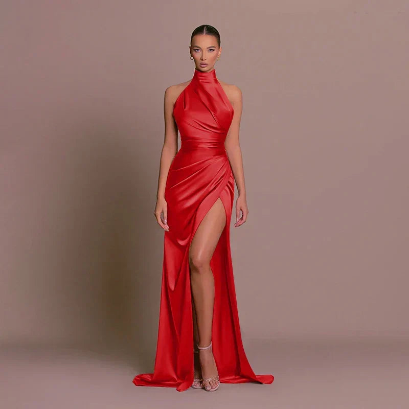 Women's high-slit full-length evening dress, formal maxi gown